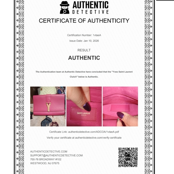 YSL Fuchsia/Pink Clutch with Gold plated Y, W/COA. - Picture 11 of 11